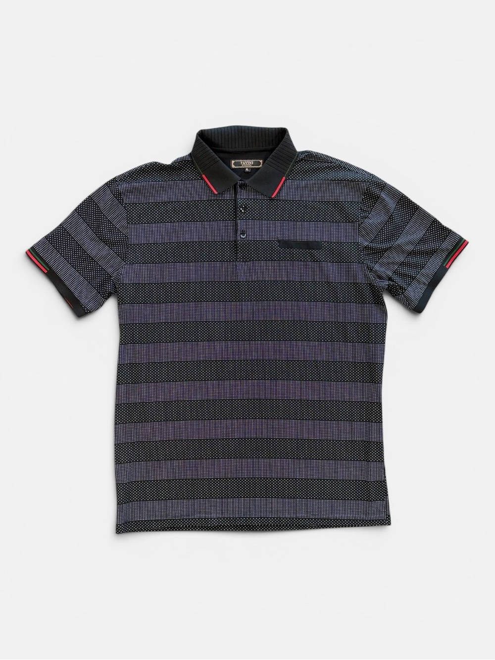 Pavini XL Black Geometric Dot Print Stretch Polo Shirt Modern Luxe